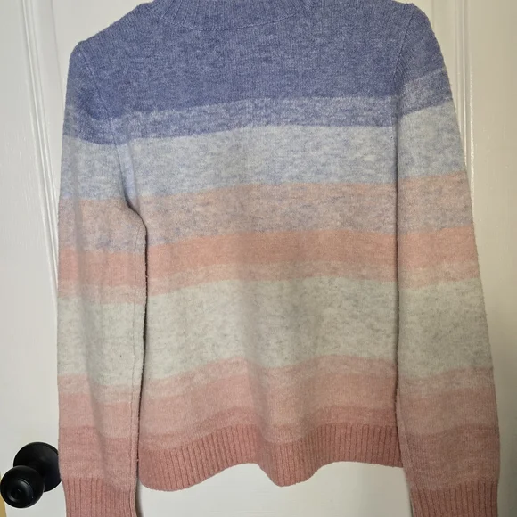 LOFT Pastel Striped Crewneck Sweater in Blue, Pink, Cream - Picture 3 of 3